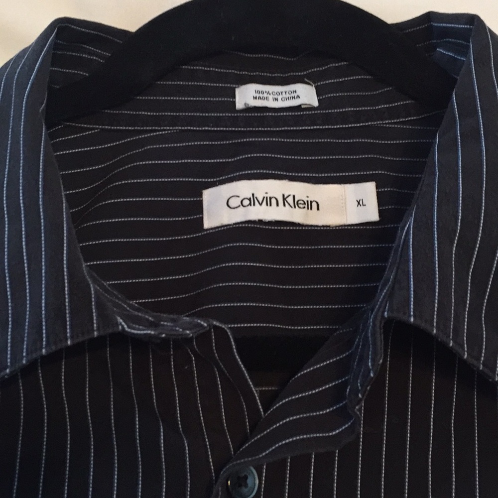 Calvin Klein cotton black button down w stripes